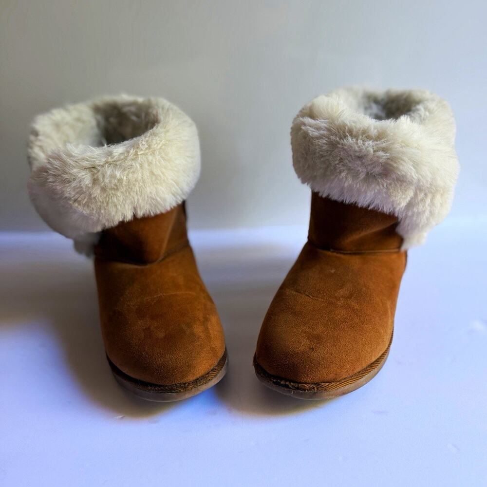 Juicy Couture Brown Faux Fur Cuff Ankle Boots Bow Detail Winter Cozy